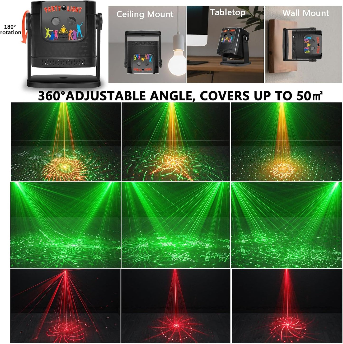 Mini Disco Ball Party Light, 60 Patterns Sound Activated DJ Strobe Lamp with Remote, Red & Green LED Projector, USB Powered Party Favors for Kids Birthday Gift, Home Room Dance Club Decorations