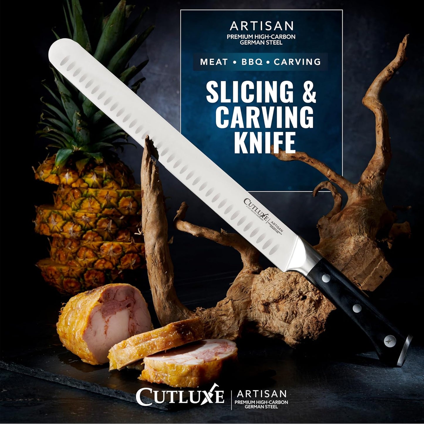 Cutluxe Butcher Knife – 10″ Cimeter Breaking Knife, Razor Sharp Forged High Carbon German Steel, Full Tang Carving Knife, Ergonomic Handle Design – Artisan Series - PuriLite