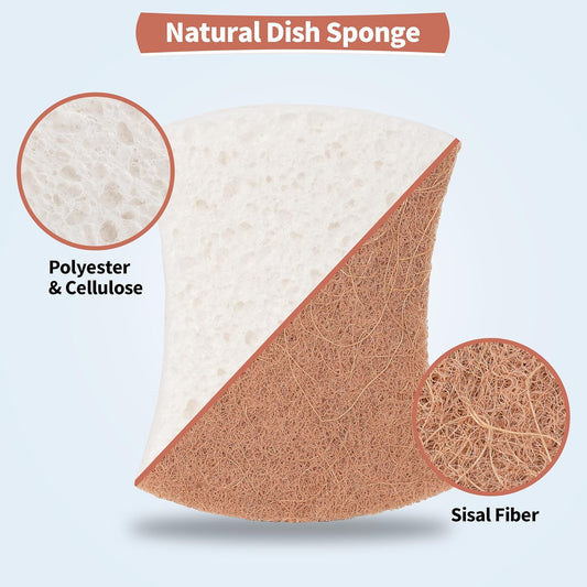 HOMERHYME Natural Dish Sponge 12 Pack, Non-Scratch Eco-Friendly Multipurpose Kitchen Cellulose Sponge, Biodegradable Odor-Less Dual-Sided for Dish Washing & Household Cleaning - PuriLite