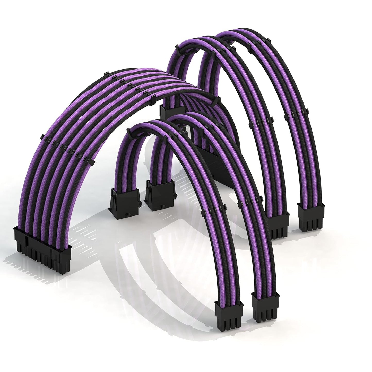 LINKUP - 30cm Super Soft and Flexible PSU Cable Extension Sleeved Custom Mod GPU PC Braided w/Comb Kit | 1 x 24 P (20+4) | 2 x 8 P (4+4) CPU | 2 x 8 P (6+2) GPU Set | 300mm - Blackgreen