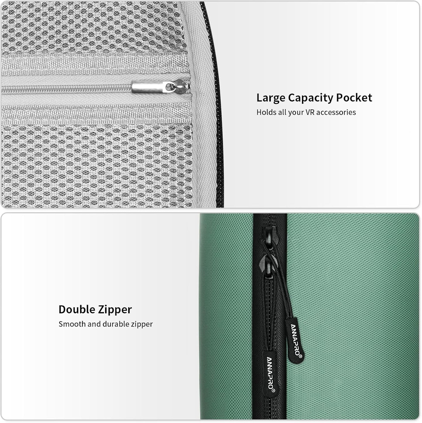 ANNAPRO Carrying Case for Meta Quest 3/Quest 2/Vision Pro, Compatible with Battery Elite Strap, Controllers and Other Accessories, Hard Shell Case and Superior Protection for Travel, Dark Night Green