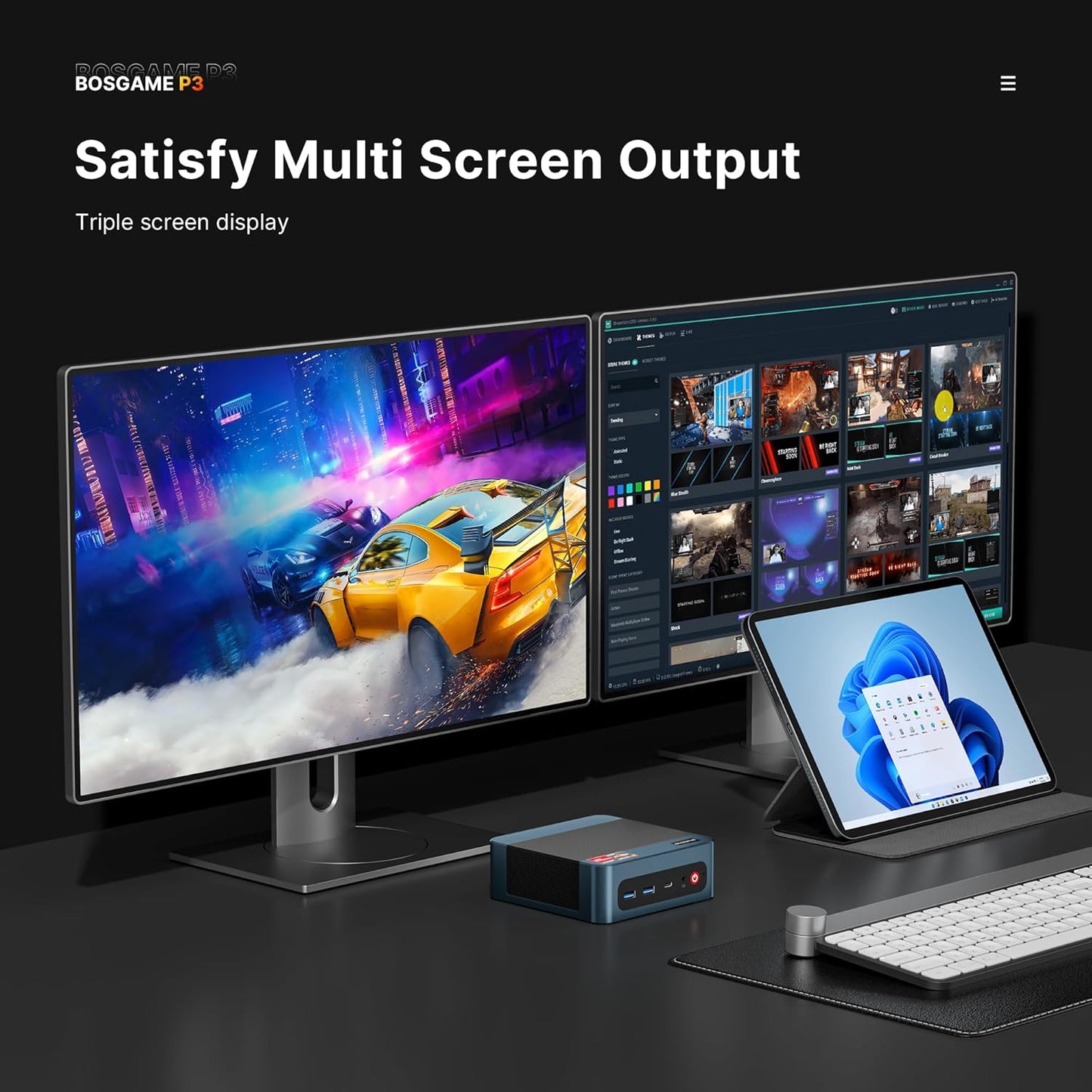 BOSGAME Mini PC P4, Desktop Computers Ryzen 7 5825U PC, Dual LAN Mini Gaming PC,16GB DDR4 RAM, 512GB NVMe SSD, 4K Triple Display, Wi-Fi 6E, Bluetooth 5.2