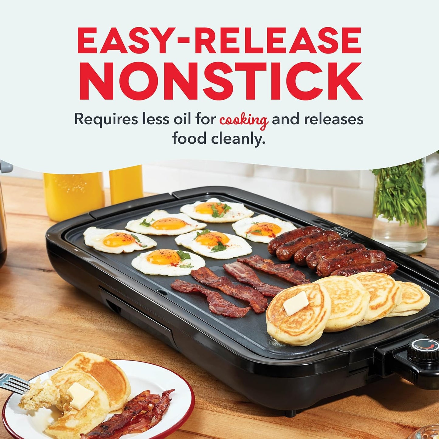 DASH Deluxe Everyday Electric Griddle with Dishwasher Safe Removable Nonstick Cooking Plate for Pancakes, Burgers, Eggs and more, Includes Drip Tray + Recipe Book, 20” x 10.5”, 1500-Watt - Red