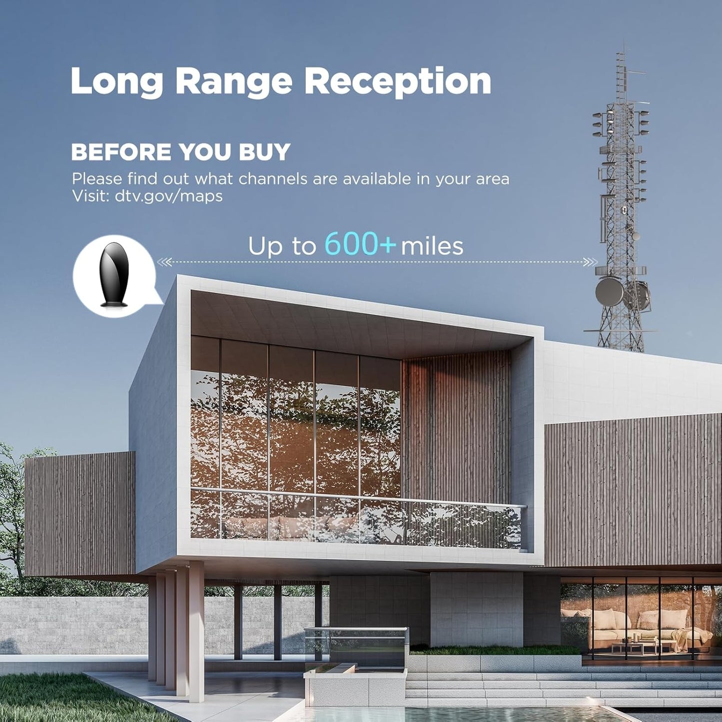 2025 Newest 1200+Miles Long Range Digital HDTV Antenna Indoor for Smart TV Local Channels, Support 1080p 2K 4K All TVs with 18Ft HD Cable-2