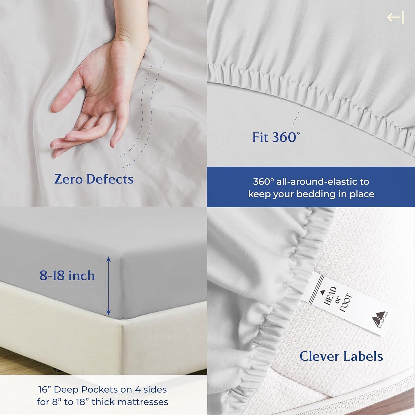Mayfair Linen 100% Organic Cotton Percale Sheets Full Size - White Cotton Percale Sheets Full, 4 Piece Full Percale Sheet Sets, Soft & Crisp, Cooling Sheets, 16" Deep Pocket Hotel Sheets Full Size