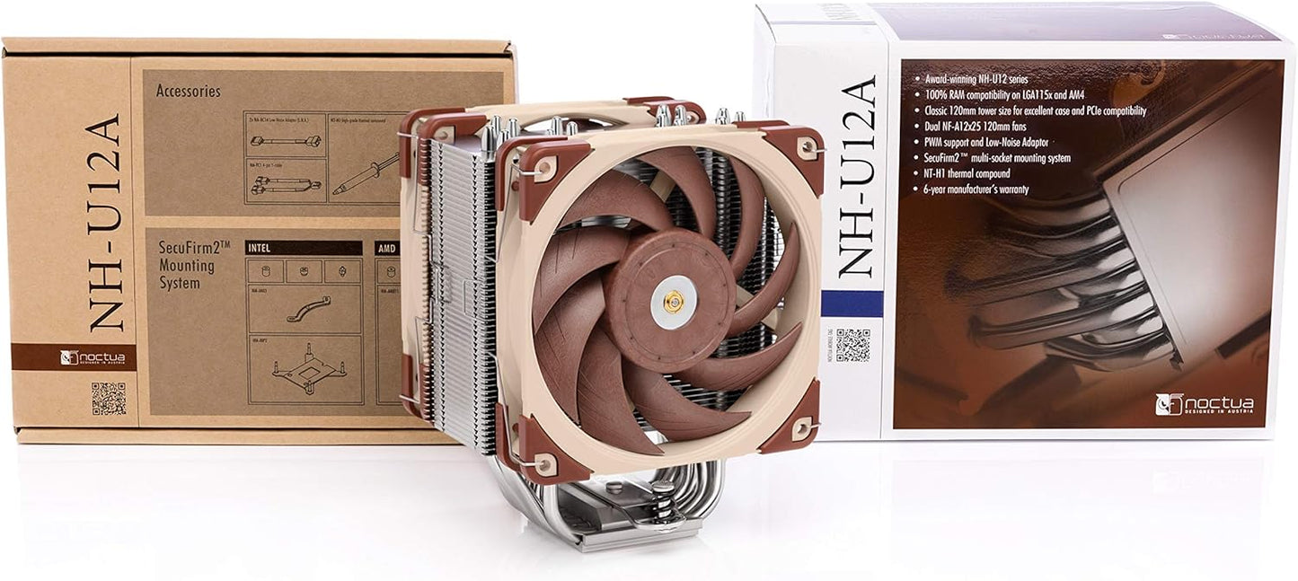Noctua NH-U12A, Premium CPU Cooler with High-Performance Quiet NF-A12x25 PWM Fans (120mm, Brown)
