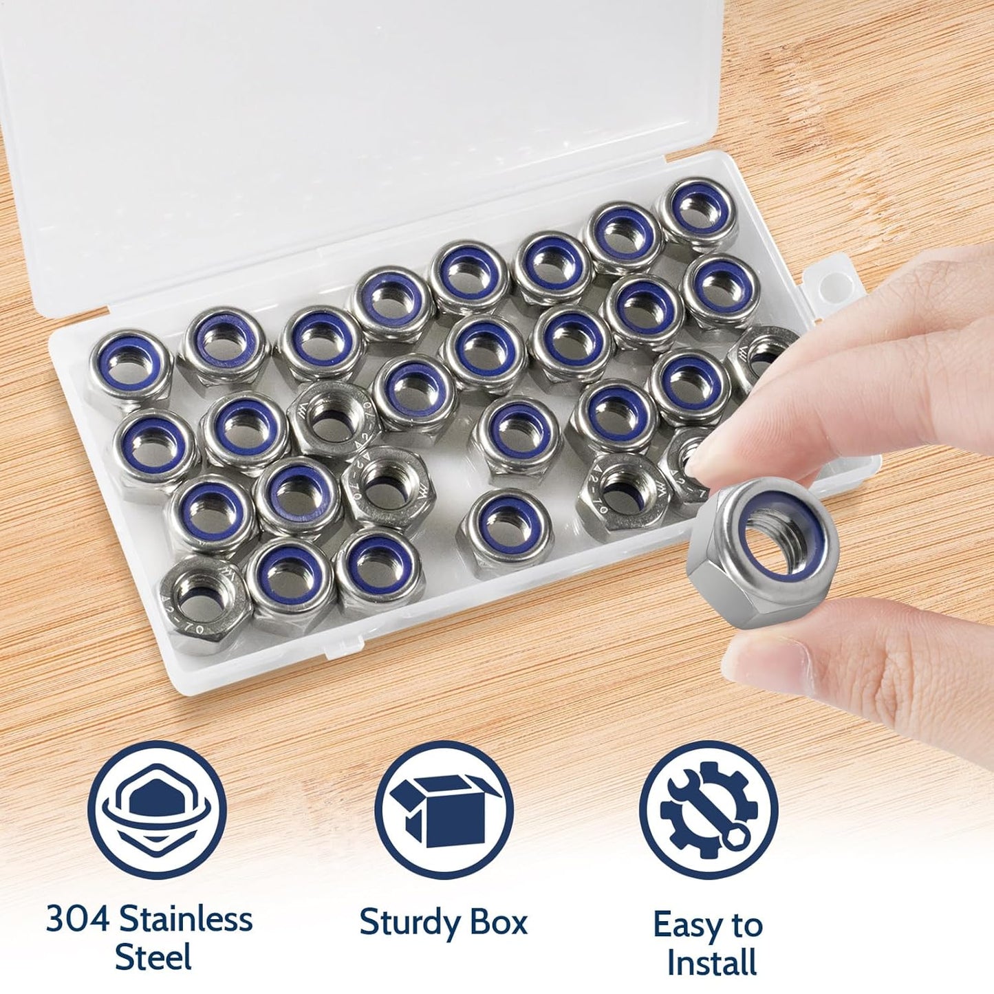 Vifmy 110 Pack 1/4"-20 Inch Lock Nuts,304 (A2-70) Stainless Steel Nylon Insert Locknuts,Standard Inch Thread Nylock Nuts for Bolts