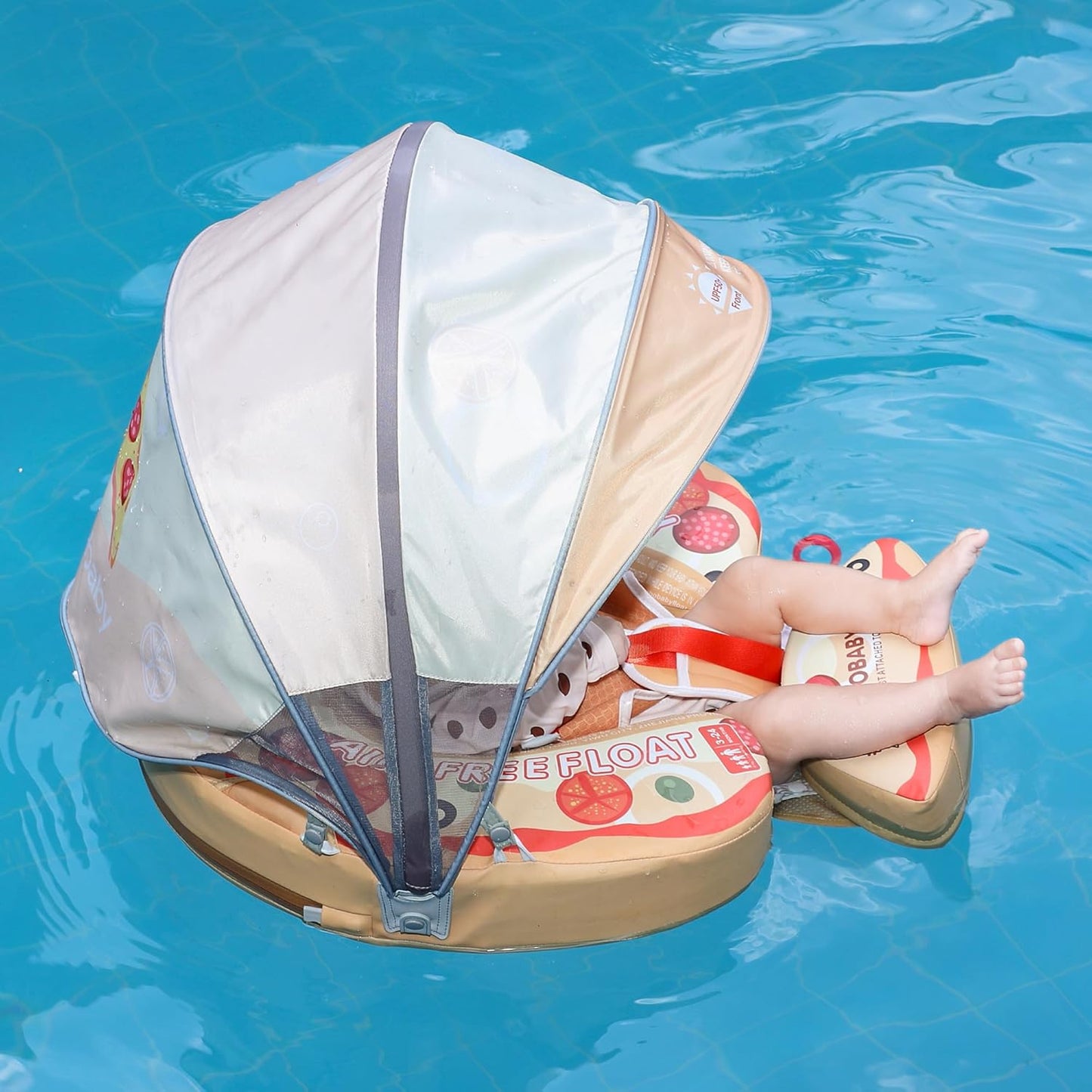 Mambobaby Baby Swim Float with Canopy, Non-Inflatable Solid Baby Float, Upgrade Soft Skin-Friendly Material Infant Swim Float