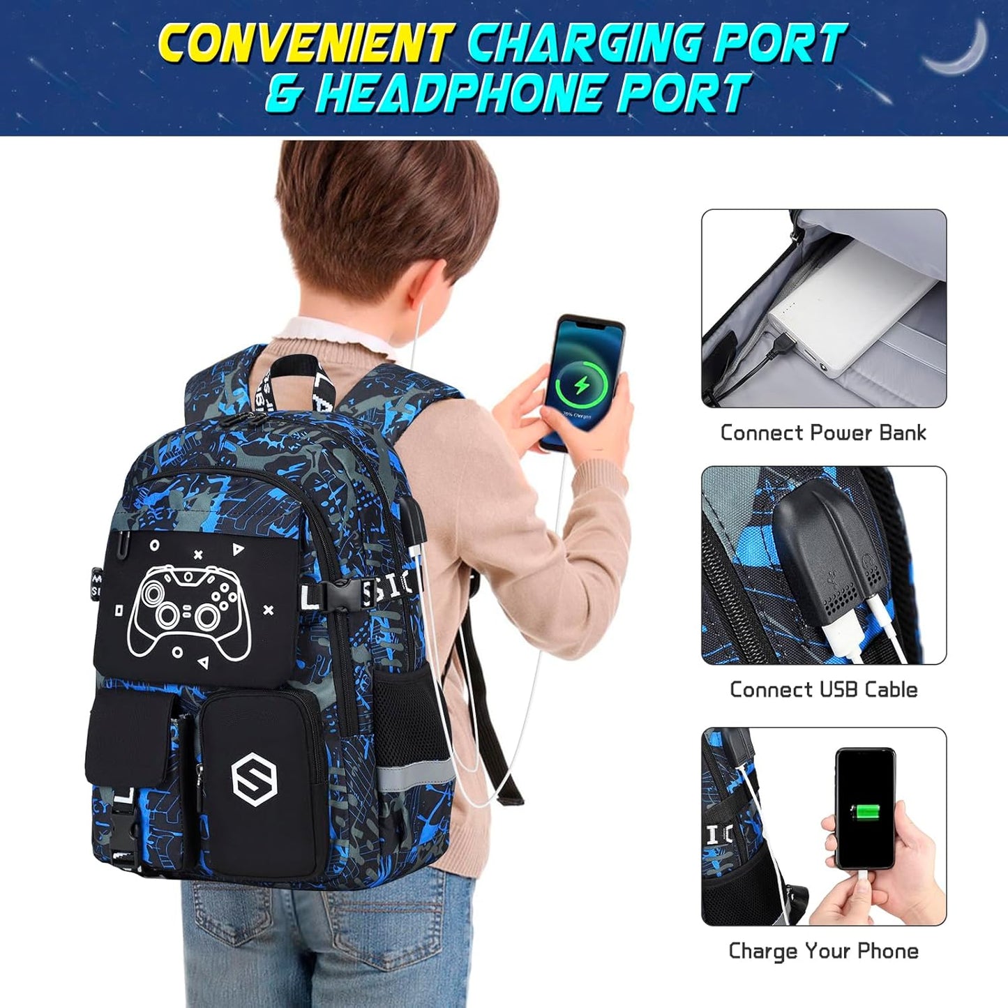 Scothen Cool Luminous School Backpacks for Boys