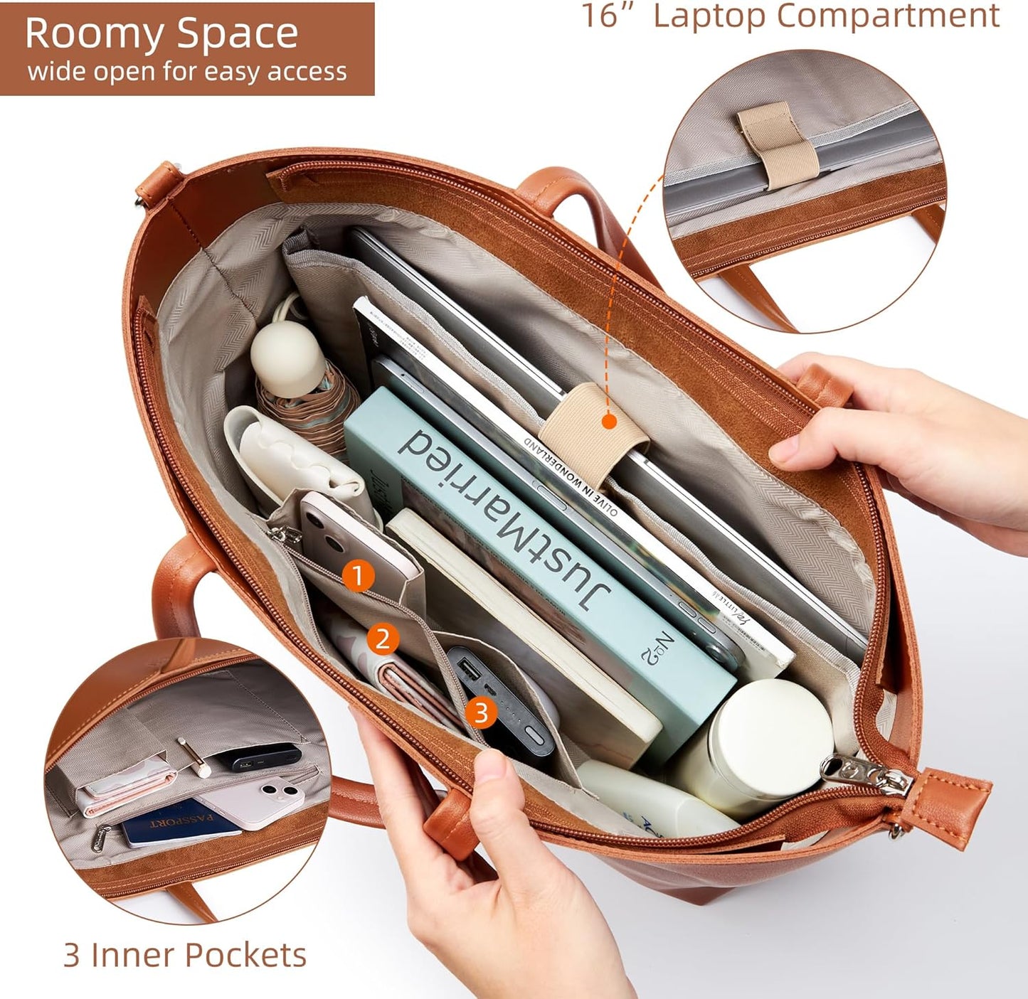 KALIDI Tote Bag Zipper Shoulder Bag Faux Leather Purses for Women Large Casual Handbag Work Dating College