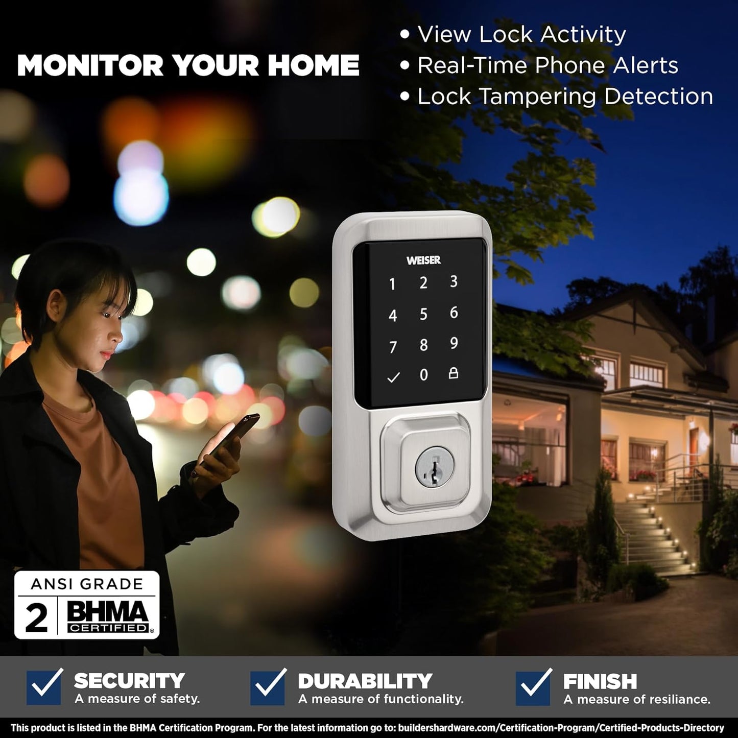 Weiser Halo Matte Black WiFi Smart Lock, Keyless Entry Door Lock, Touchscreen Keypad Door Lock, Amazon Alexa & Google Assistant/Google Home Compatible, Deadbolt Lock, Smart Locks for Entry Door