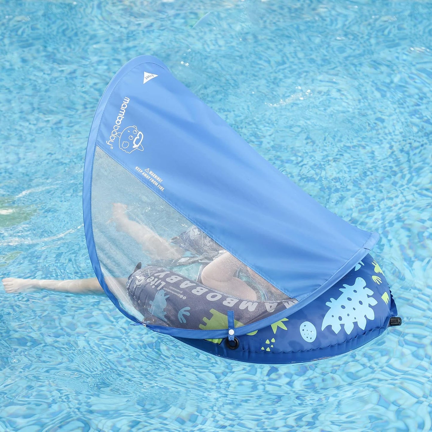 Mambobaby Baby Swim Float with Canopy, Non-Inflatable Solid Baby Float, Upgrade Soft Skin-Friendly Material Infant Swim Float