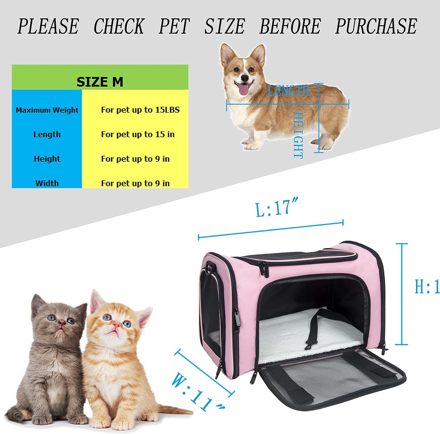 NextFri Soft Sided Carrier for Cats Dogs,TSA Airline Approved Collapsible Travel Pet Carrier (Magenta, Medium)