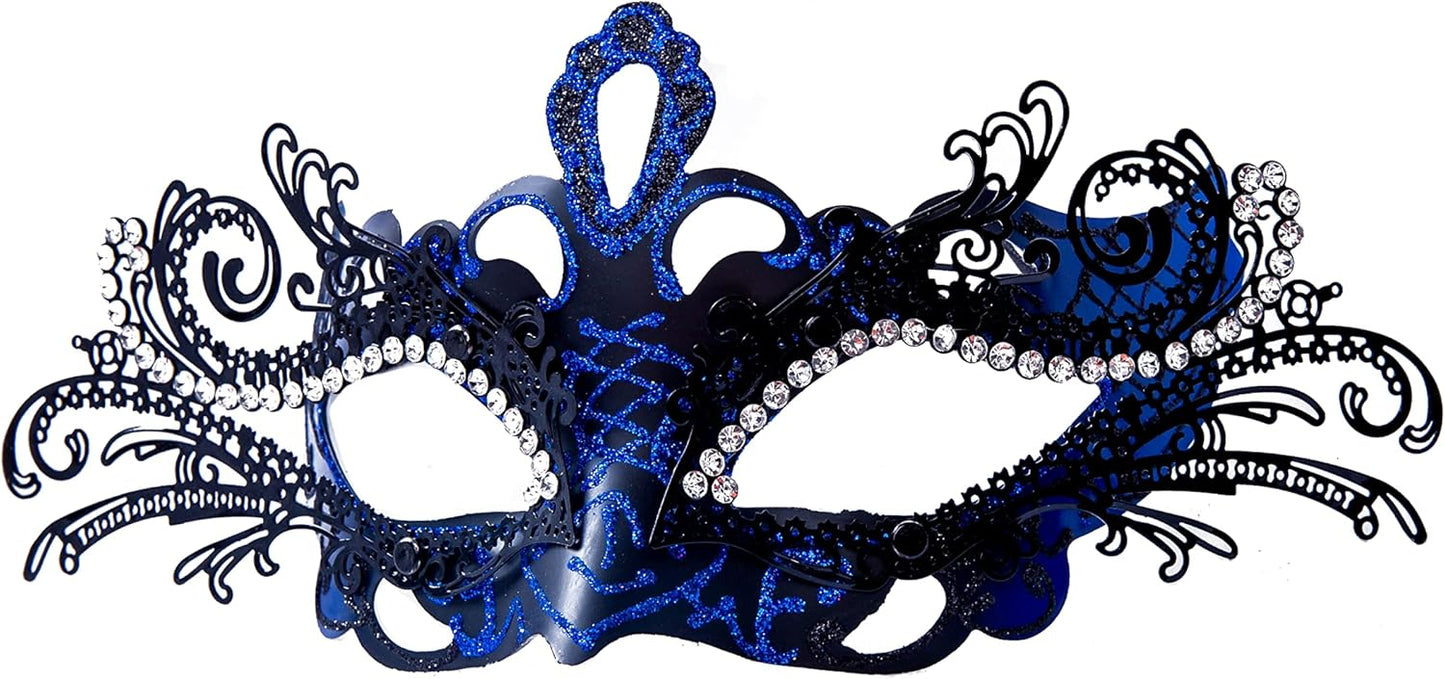 liweiyu Masquerade Mask, Mardi Gras Deecorations Venetian Masks For Womens (Blue-Black), 9.44In*4.11In