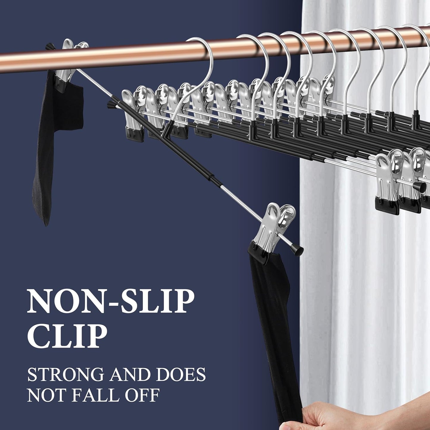 14Inch Black Pants Hangers with Clips 10 Pack Adjustable Skirt Hangers for Women Non-Slip Trousers Hanger for Jeans Clothes Hangers for Pants Heavy Duty Space Saving Shorts Hangers