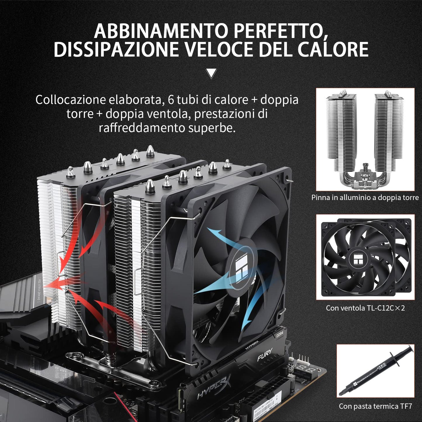 Thermalright Peerless Assassin 120 SE Black CPU Cooler, 6 Heat Pipes AGHP Technology, Dual 120mm PWM Fans, 1550RPM Speed, for AM4/AM5 and Intel LGA 1700/1851/115X/1200,Computer CPU Cooling