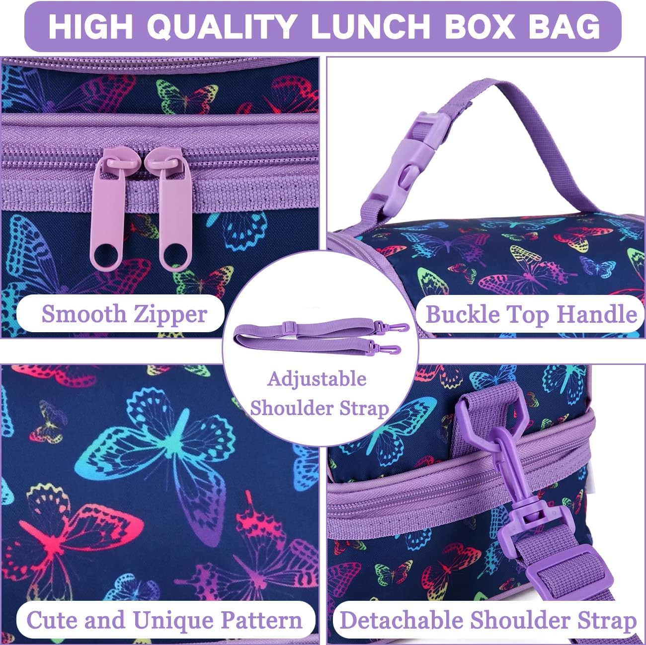 VASCHY Lunch Box Bag Men, Insulated Two Compartments Bento Cooler Bags for Adults/Women/Kids for School,Daycare,Kindergarten,Picnic Black