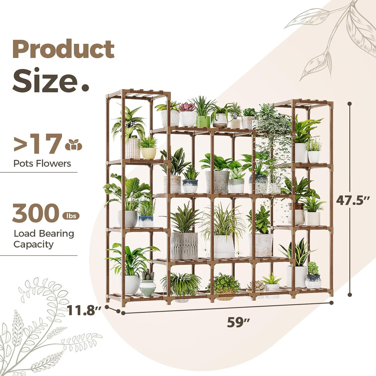 Bamworld Plant Stand Indoor Outdoor Hanging Plant Shelf for Multiple Plants Pots Wood Flower Stand Tall Large Flower Holder for Living Room, Patio, Balcony, Garden Decor, Brown