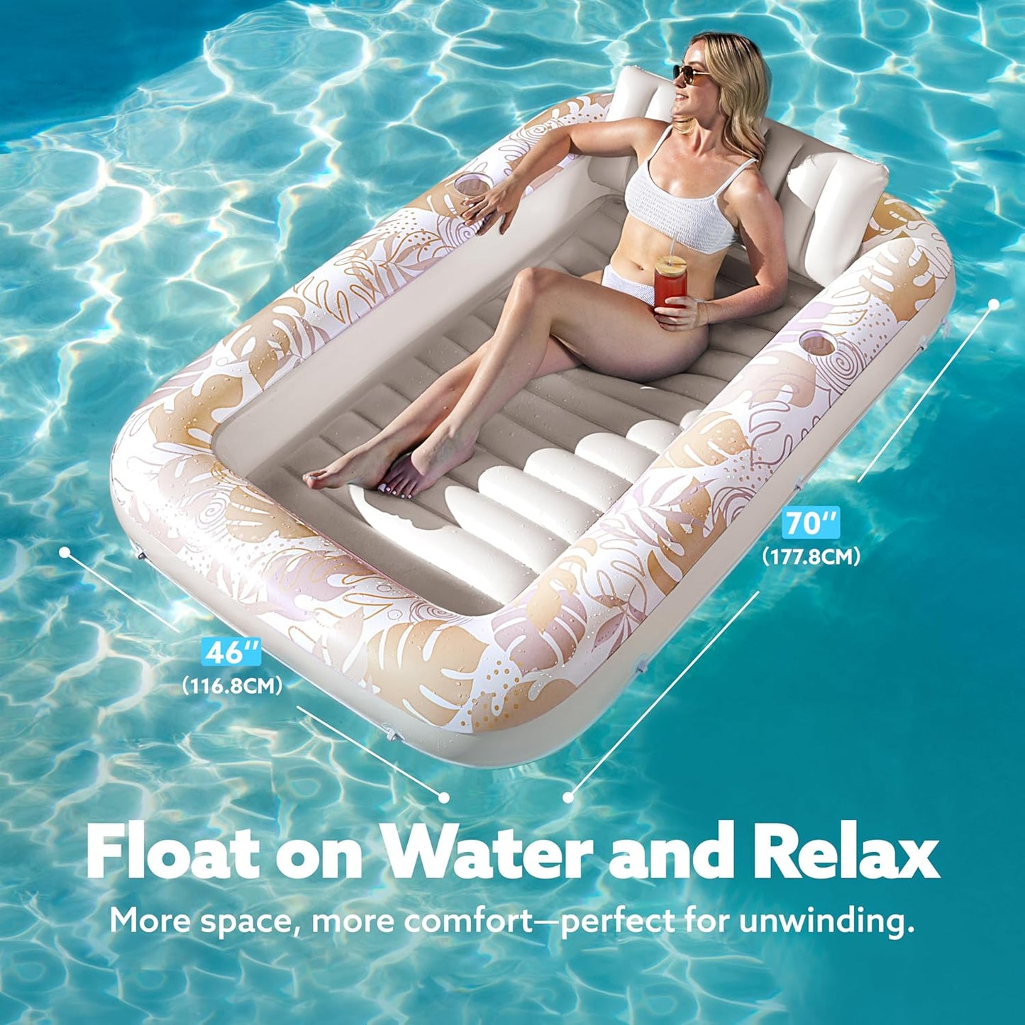 Sloosh Inflatable Tanning Pool Lounger Float-XL, 85" x 57" Extra Large Suntan Sun Tan tub for Adults, Bed Blow up, Raft Lounge Floatie, XL-Blue
