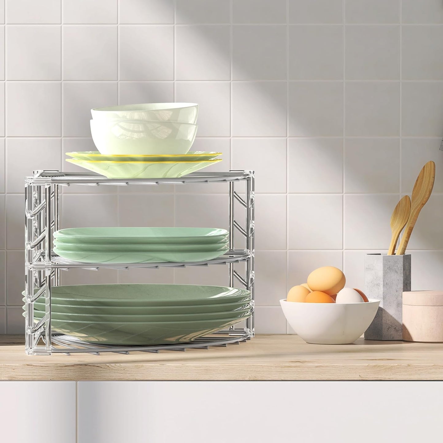 SimpleHouseware 3-Tier Corner Shelf Plate Rack for Counter and Cabinet Organizer, Bronze