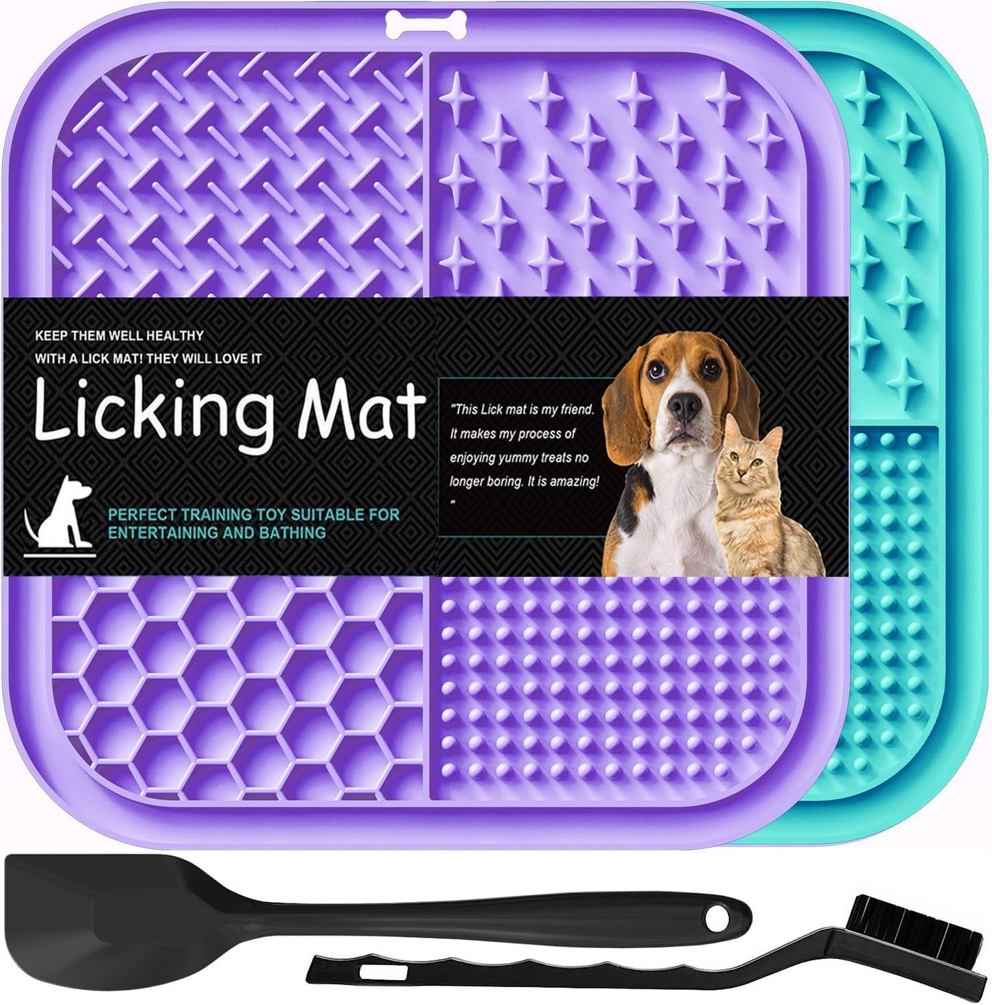 2 Pack Licking Mat for Dogs & Cats with Suction Cups, Dog Slow Feeder Lick Pat for Anxiety Relief, Dog Toys Feeding Mat for Butter Yogurt Peanut, Pets Bathing Grooming Training Mat