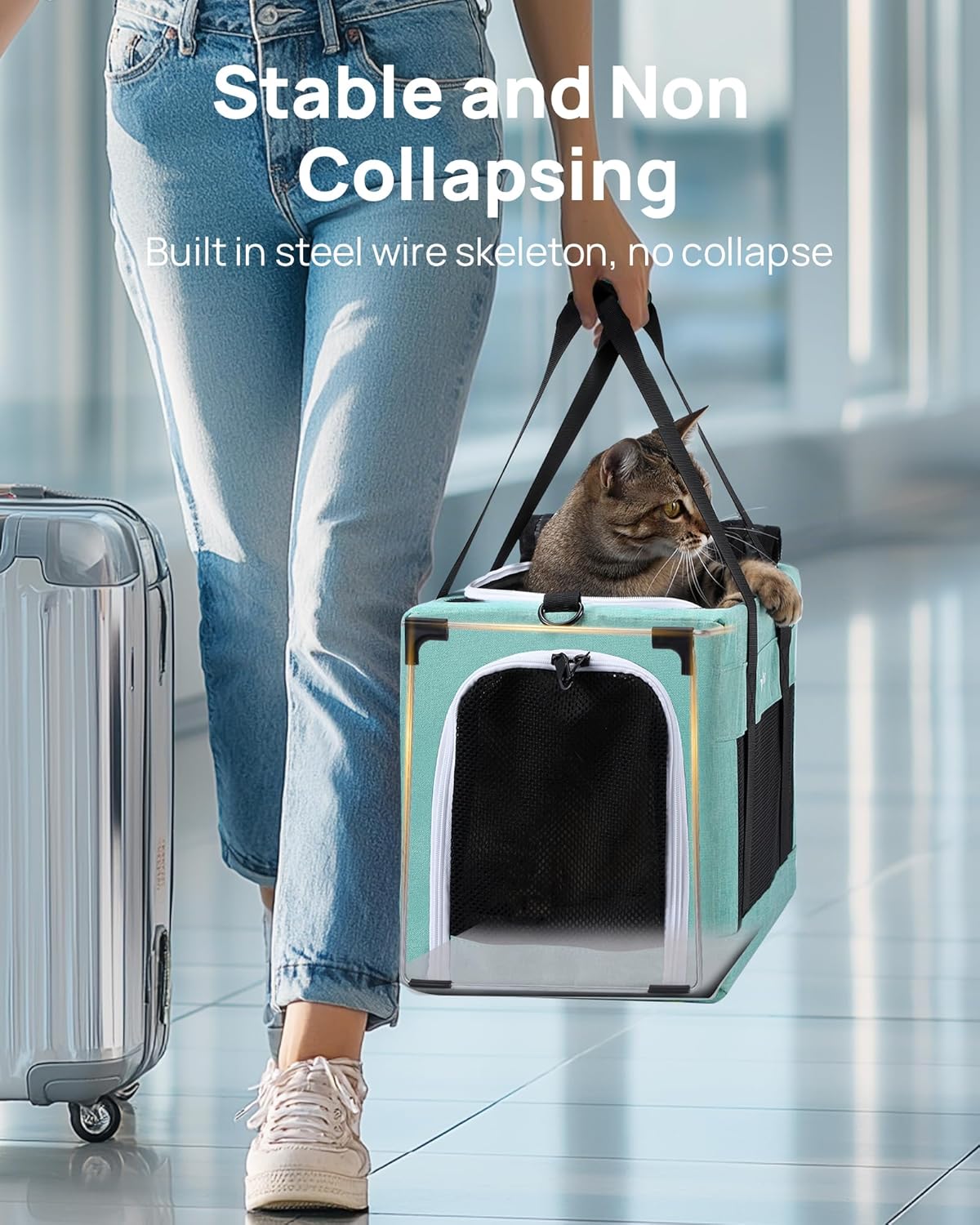 Pecute Cat Carrier Airline Approved, Thickened 5mm Steel Wire Frame, Stable Dog Carrier for Small Dogs, Breathable Foldable Pet Carrier with Sunshade, Suitable for Pets up to 5kg/11lbs (Dark Gray)