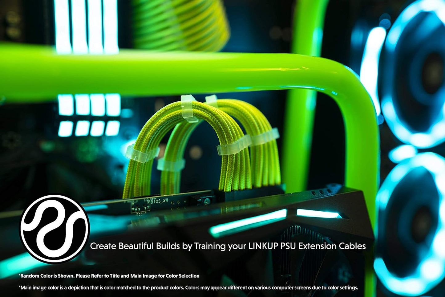 LINKUP - 30cm Super Soft and Flexible PSU Cable Extension Sleeved Custom Mod GPU PC Braided w/Comb Kit | 1 x 24 P (20+4) | 2 x 8 P (4+4) CPU | 2 x 8 P (6+2) GPU Set | 300mm - Blackgreen