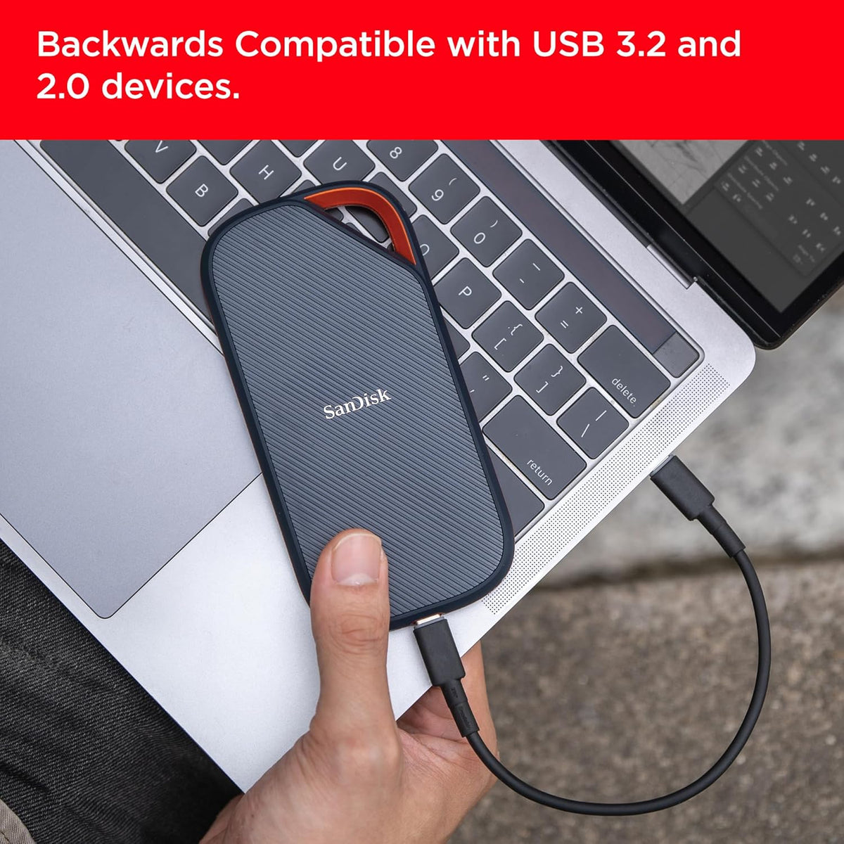 4TB SanDisk Extreme PRO Portable SSD with USB4, Up to 3800 MB/s Read and 3700MB/s Write, USB-C, USB 3.2, Backwards Compatible, IP65 Water and Dust Resistance - SDSSDE82-4T00-G25 - PuriLite