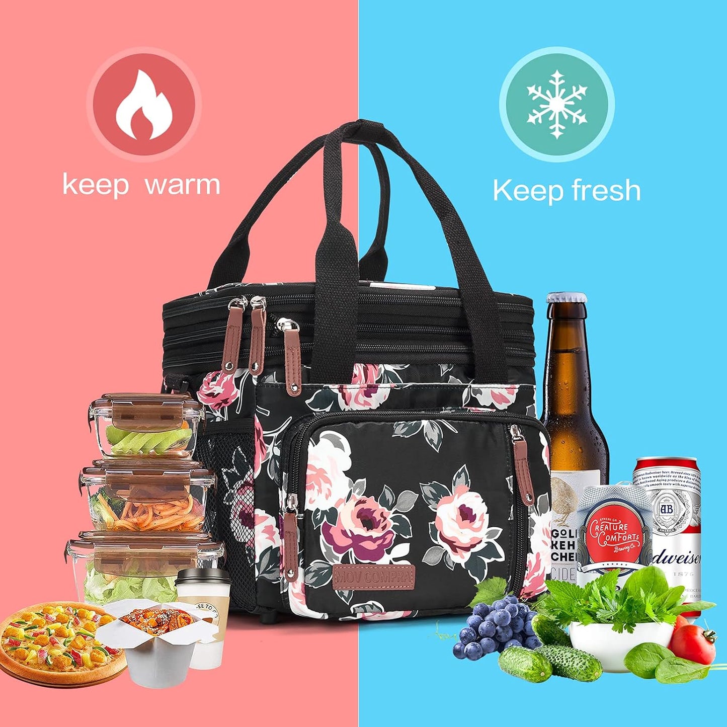 Lunch Bag Women Insulated Lunch Box for Work, Purple Expandable Large Lunch Bags, Leakproof Double Deck Lunch Box Cooler Bag(Purple)