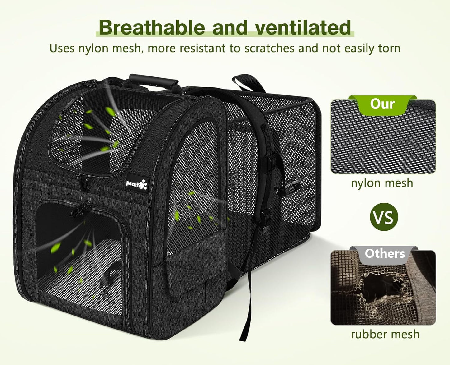 Pecute Pet Carrier Backpack, Dog Carrier Backpack Expandable with Breathable Mesh for Pets <6kg, Pet Backpack Carrier for Hiking Travel Camping Outdoor