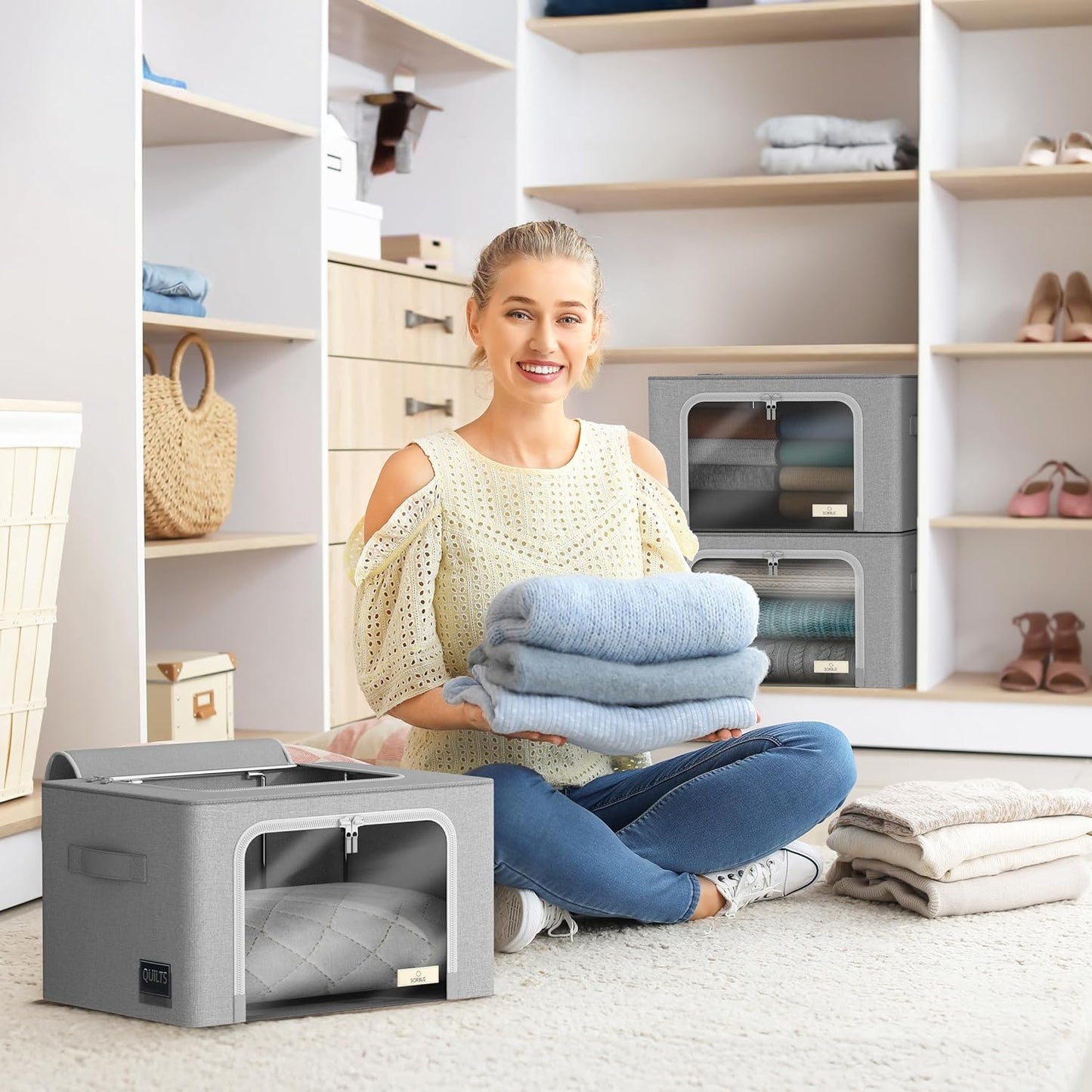 Purilite Select Storage Bins – Foldable Stackable Container Organizer