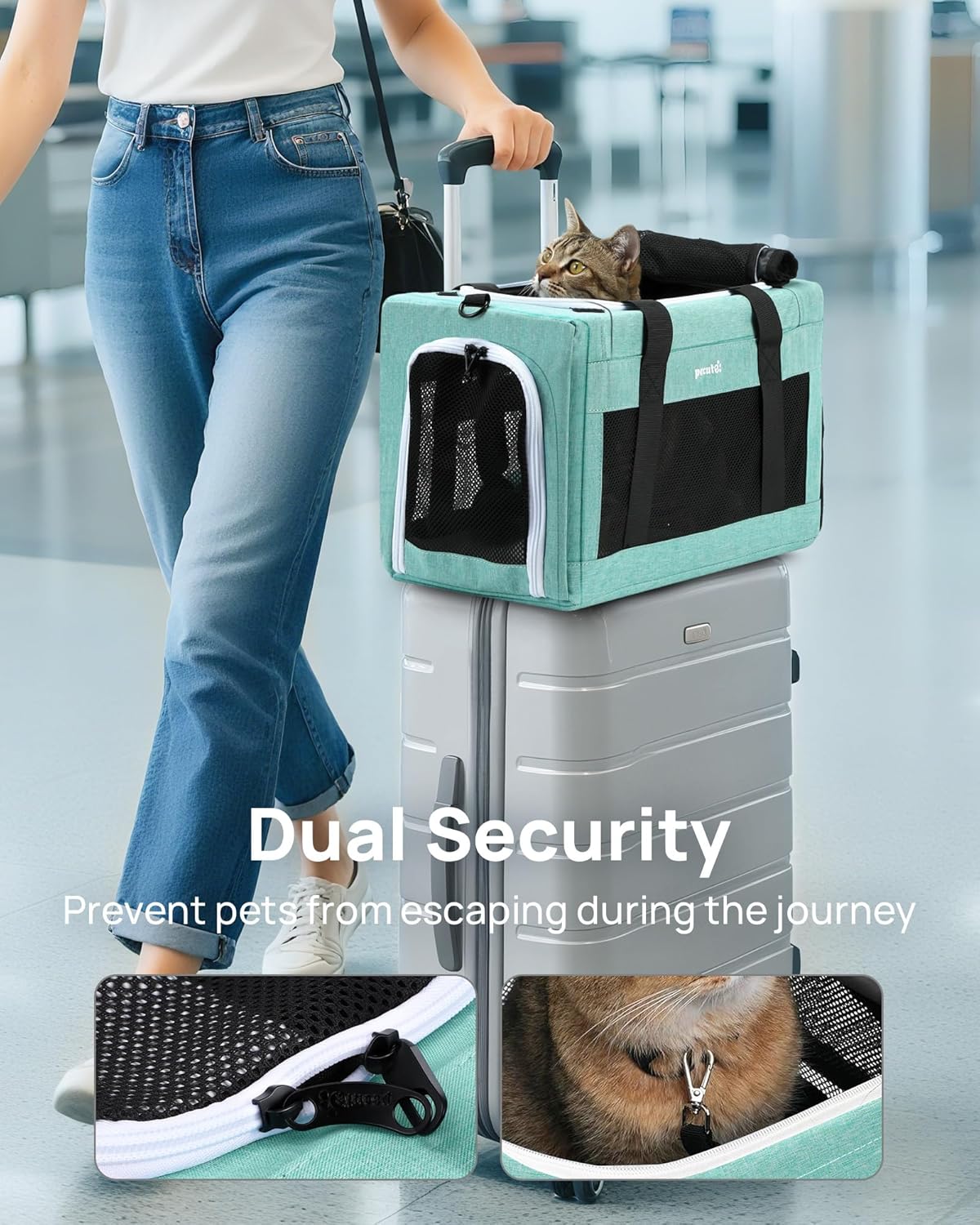 Pecute Cat Carrier Airline Approved, Thickened 5mm Steel Wire Frame, Stable Dog Carrier for Small Dogs, Breathable Foldable Pet Carrier with Sunshade, Suitable for Pets up to 5kg/11lbs (Dark Gray)