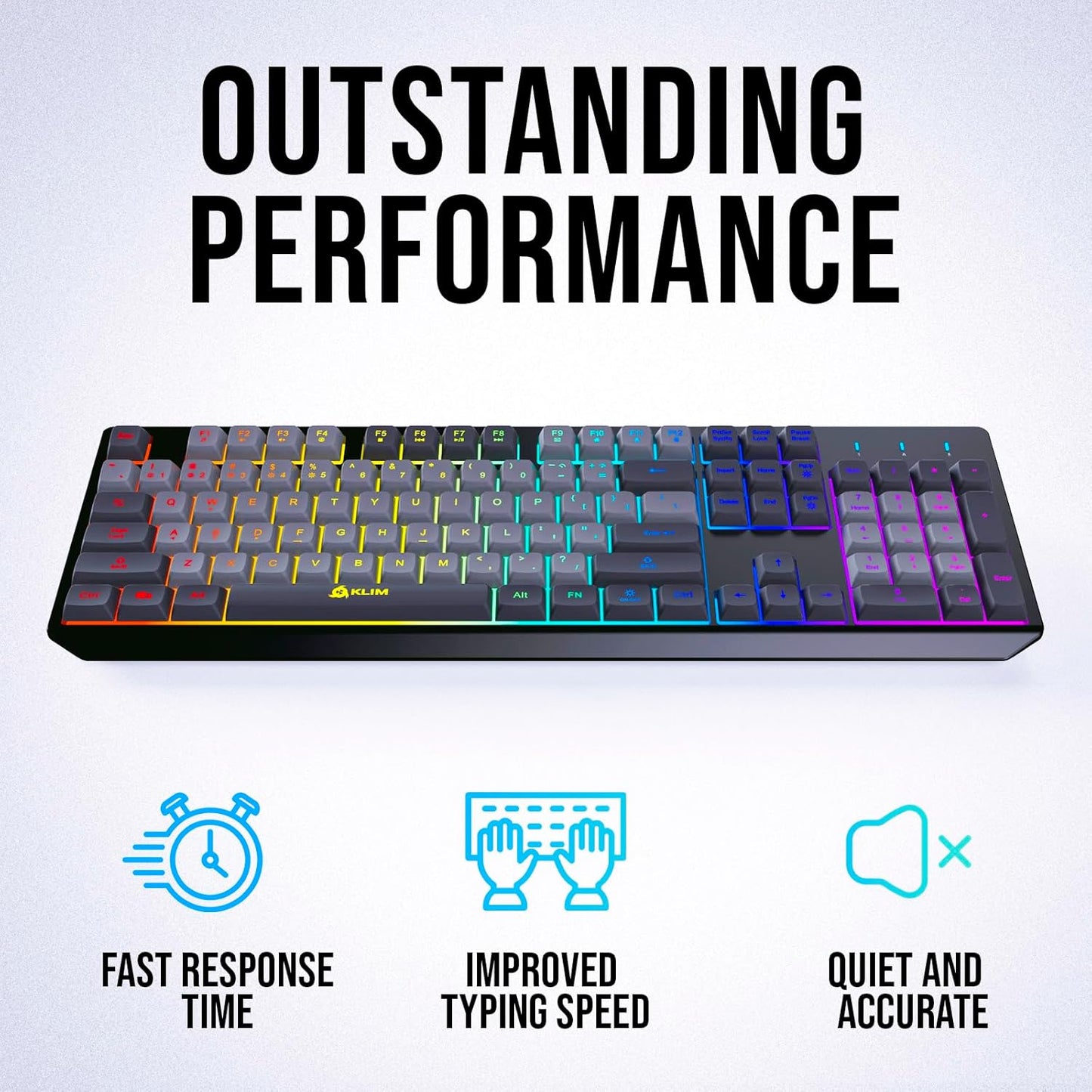 KLIM Chroma Wireless Gaming Keyboard RGB New - Long-Lasting Rechargeable Battery - Quick and Quiet Typing - Water Resistant Backlit Wireless Keyboard for PC PS5 PS4 Mac - Black