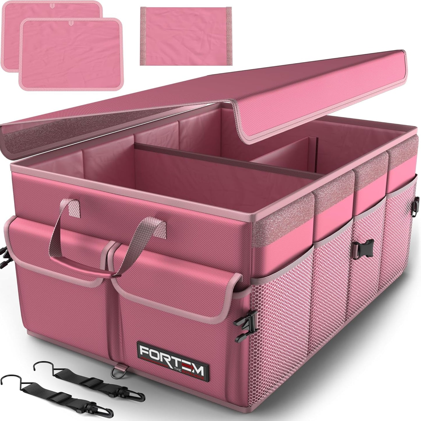 FORTEM Car Trunk Organizer, Collapsible Multi Compartment Car Organizer, Foldable SUV Storage for Car Accessories for Women Men, Non Slip Bottom, Securing Straps, Soft Cover 50L (Black, Standard)