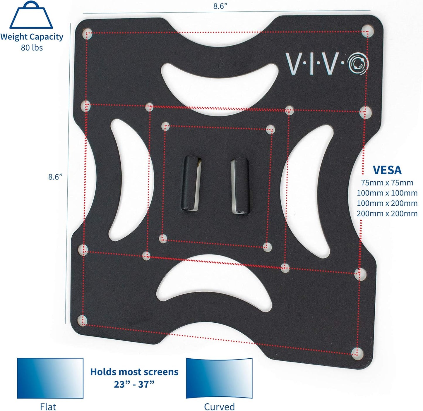 VIVO Basic TV Wall Mount Bracket for 23 to 37 inch Screens, Max 200x200mm VESA with Removable Mounting Plate, Black, MOUNT-VW2X2A