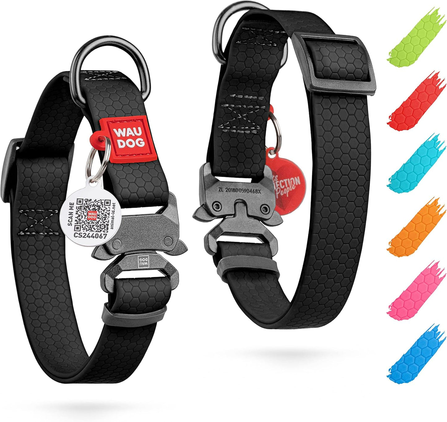 Waterproof Dog Collar - Adjustable Glow Dog Collar for Large Dogs, Small and Medium Dogs - Heavy Duty Dog Collars with Durable Metal Clasp and QR Dog Tag - Glow in The Dark Dog Collars