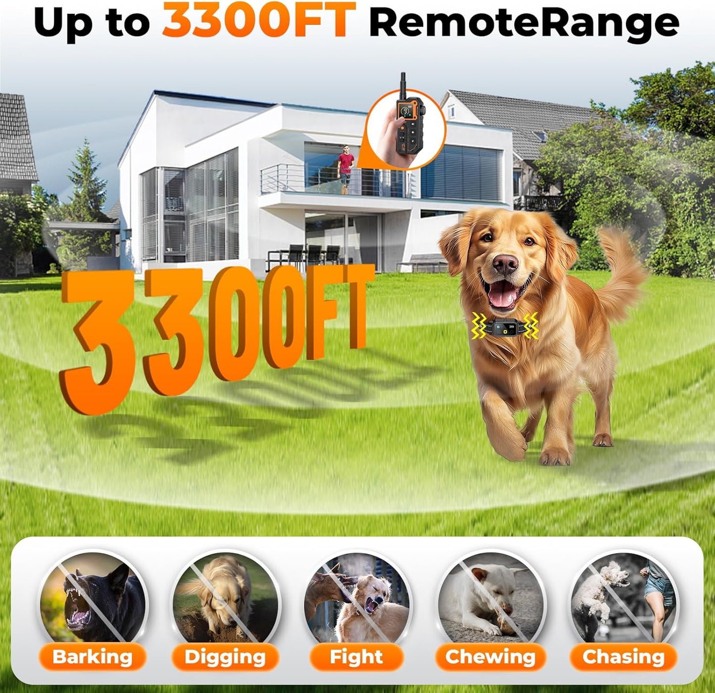 2 Dogs Shock Collar with Remote- 3300ft Range Dog Training Collar for Small Medium Large Breed, 3 Modes (Beep, Vibration, Safe Shock), Rechargeable IPX7 Waterproof E-Collar for Dogs