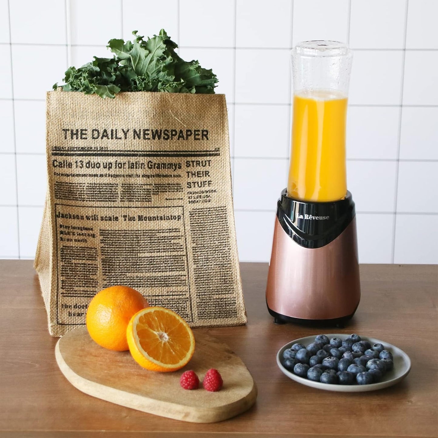 La Reveuse Smoothies Blender Personal Size 300 Watts with 2 Pieces 18 oz BPA Free Portable Travel Sports Bottles (Silver 2 Cups)