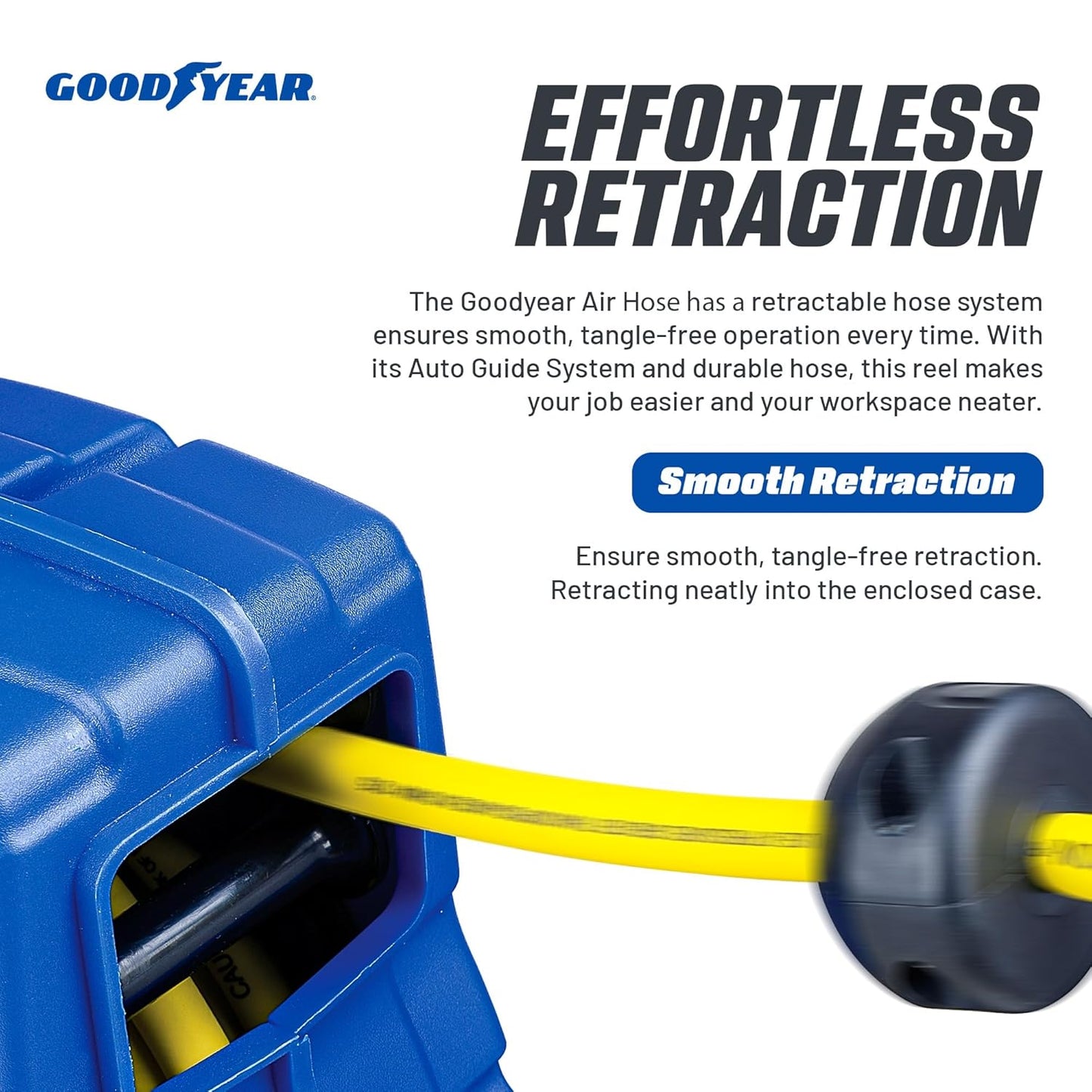 Goodyear Air Compressor Hose Reel Enclosed Retractable 3/8 in. x 50 ft. Hybrid Polymer Hose, Max. 300PSI