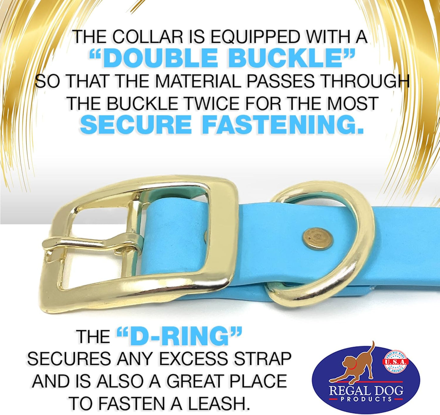 Regal Dog Products Medium Black Waterproof Dog Collar with Gold Buckle, Resilient and Durable Materials, Comfortable Design - for Small, Medium, and Large Breed Dogs