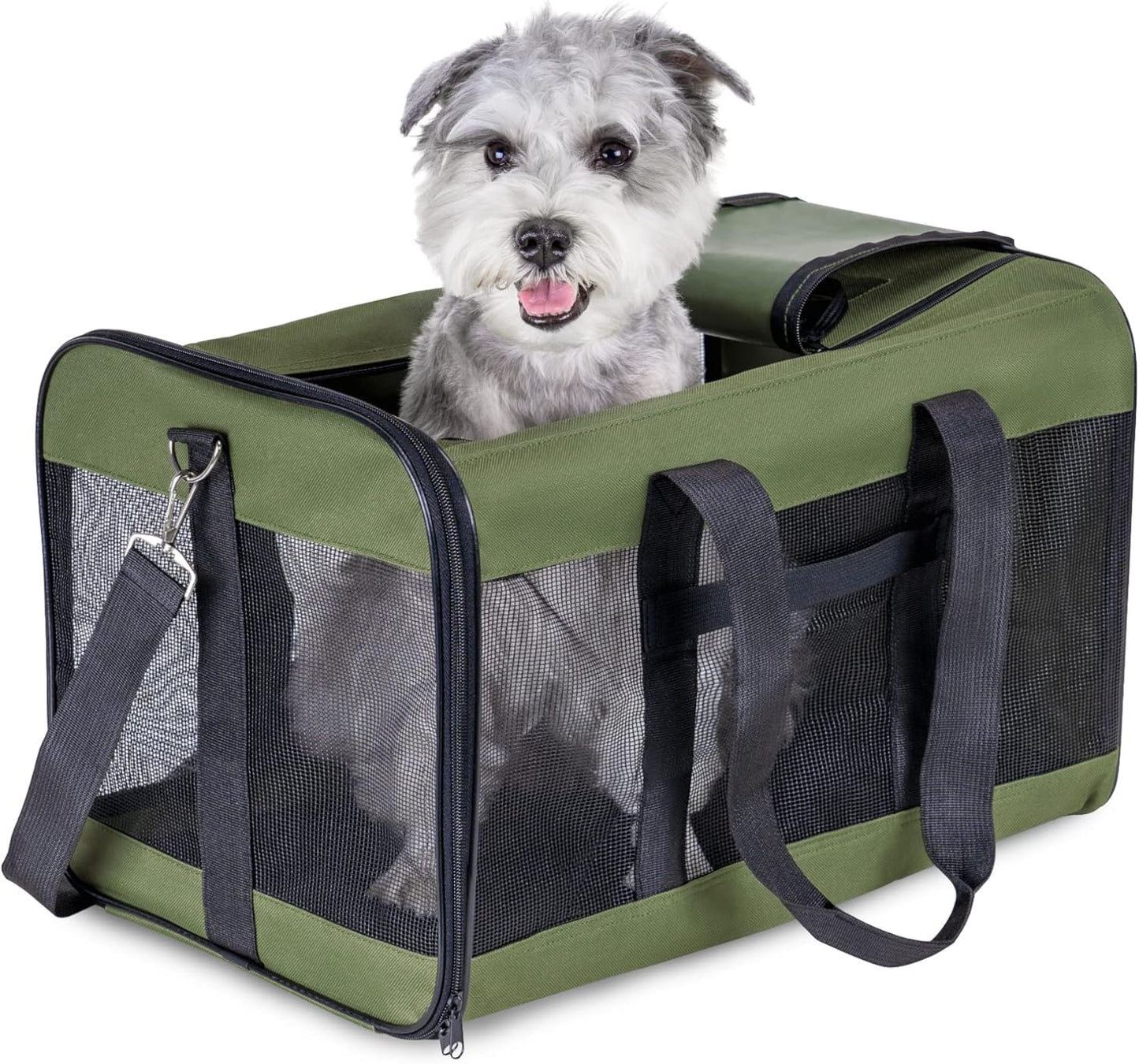 Conlun Cat Carrier Airline Approved, Soft-Sided Dog Carrier with Inner Safety Leash, Pet Transport Carrier for Small-Medium Cats Puppies up to 15 Lbs, Collapsible Travel Kitten Carrier Bag -Black M