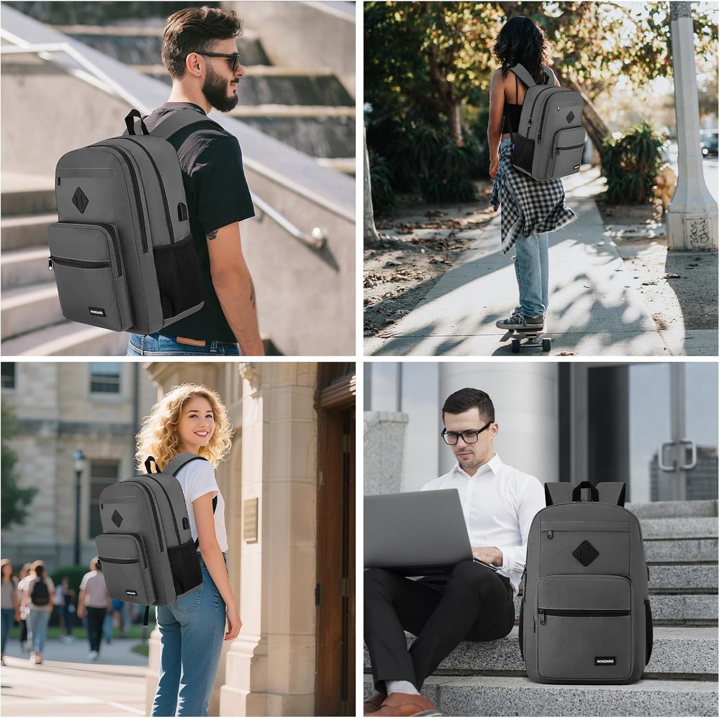 Black Backpack for Men Women, Durable Casual School Backpacks Teens Boys and Girls Classic 15.6 Inch Laptop Bookbag with USB Charger for College High School Work Travel
