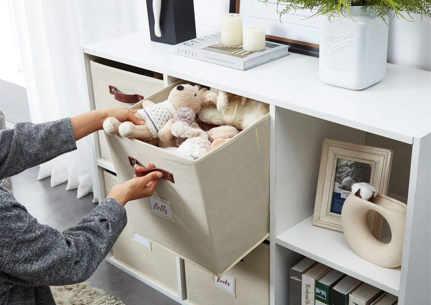 DECOMOMO Cube Storage Bin, Storage Cubes with Labels, Baskets for Shelves Kallax Linen Closet Organizers (Cube 10.5x11"/ 6pcs, Black)