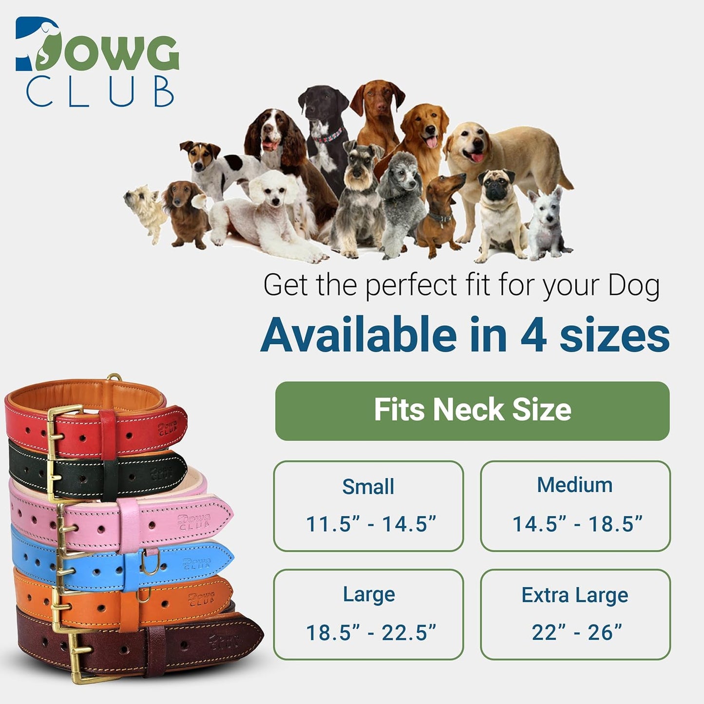 DowgClub | Genuine Leather Dog Collar | Full Grain, Heavy Duty | Comfortable, Strong | Best for Pups, Small, Medium & Large Breeds | Pink, Brown, Black, Tan