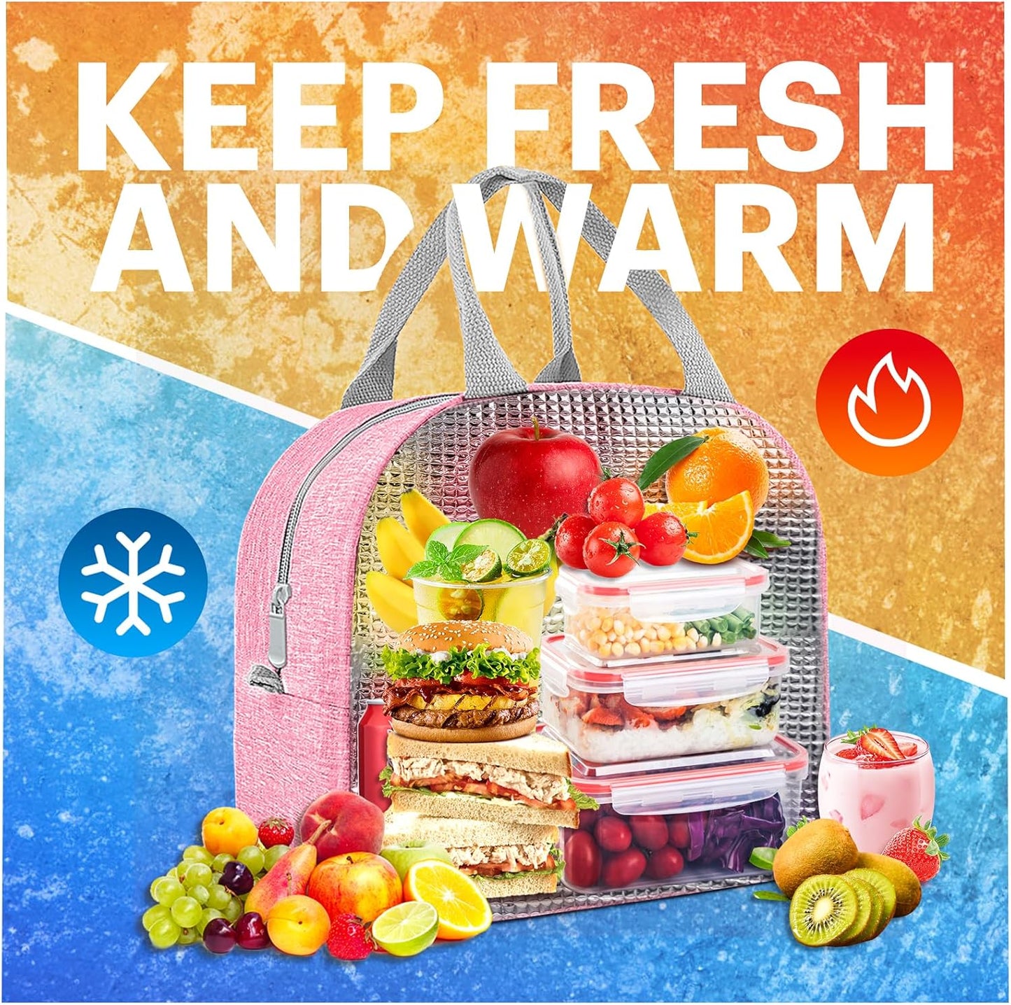 Lunch Bag for Women & Men Adult Insulated Lunch Box, Small Leakproof Cooler Food Lunch Containers Reusable High Capacity Lunch Tote Bags for Work, Travel, Outdoor
