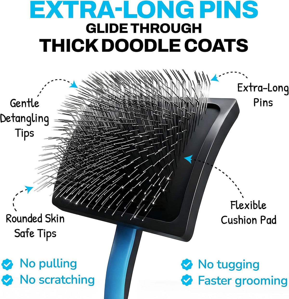The Doodle Brush Slicker Brush Curly Coat Detangler, Extra Long Pin