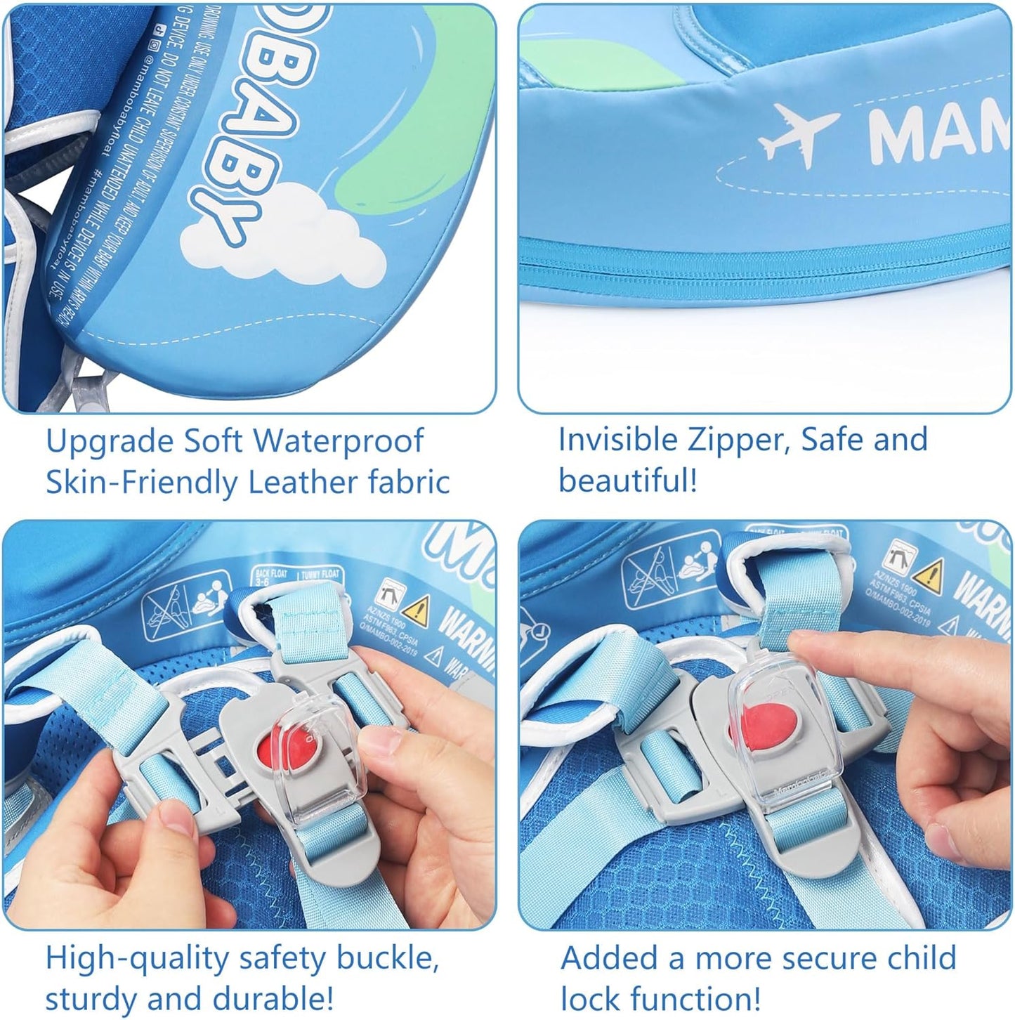 Mambobaby Baby Swim Float with Canopy, Non-Inflatable Solid Baby Float, Upgrade Soft Skin-Friendly Material Infant Swim Float