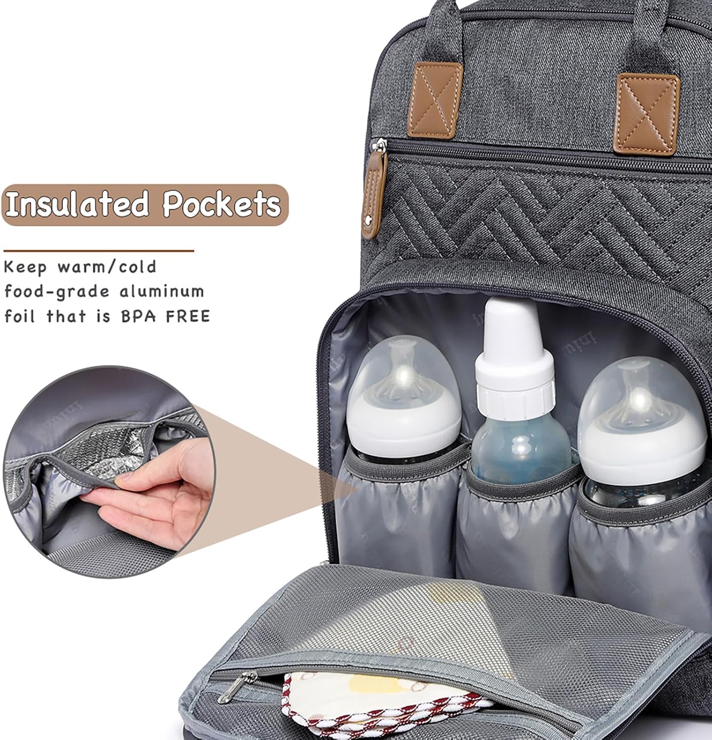 Diaper Bag Backpack, iniuniu Large Baby Bags with Diaper Pouch, Washable Changing Pad, Pacifier Case and Stroller Straps