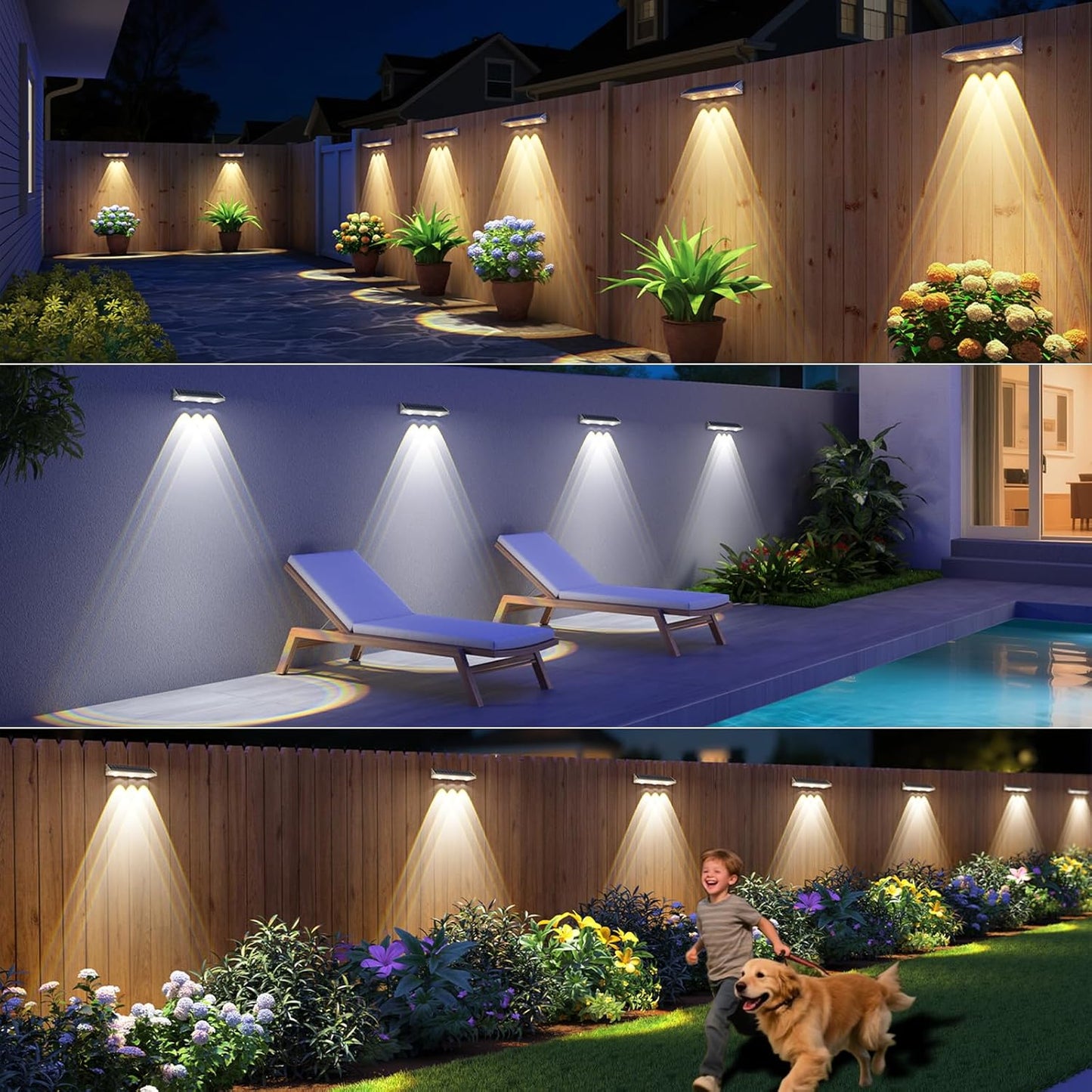 Yilaie Solar Lights Outdoor-IP67 Waterproof 3000K/4500K/6500K,High Brightness LED Solar Fence Lights,Solar Wall Light for Outside Backyard/Railing/Step/Patio/Stair Railings/Pool (4 Pack)
