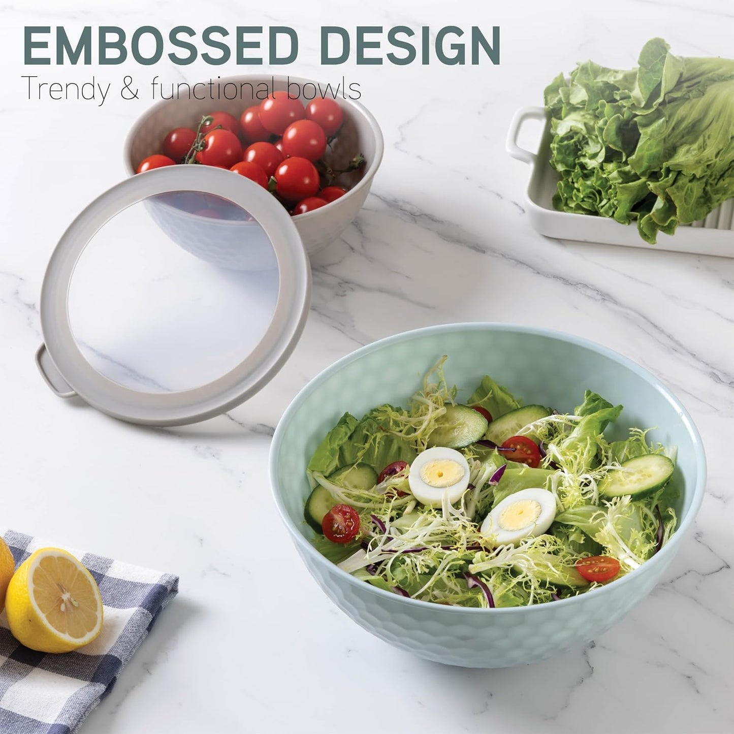 COOK WITH COLOR Mixing Bowls with TPR Lids - 12 Piece Plastic Nesting Bowls Set Includes 6 Prep Bowls and 6 Lids, Microwave Safe Mixing Bowl Set (Mint)